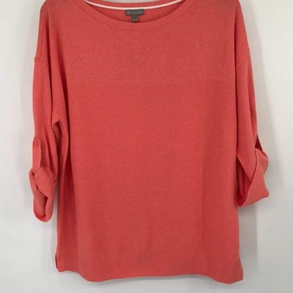 T By Talbots Coral Sweater 3/4 roll tab Sleeve  Womens size large cotton new - Picture 5 of 10